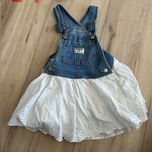 OshKosh B'gosh Blue Denim and White Eyelet Overall Dress